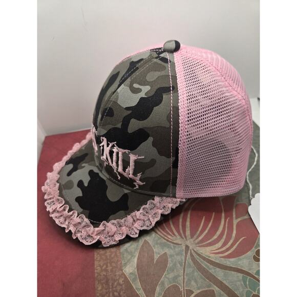 Dolls Kill Pink Lace Camo Mesh Trucker Hat Adjustable Romantic Punk - Picture 3 of 8